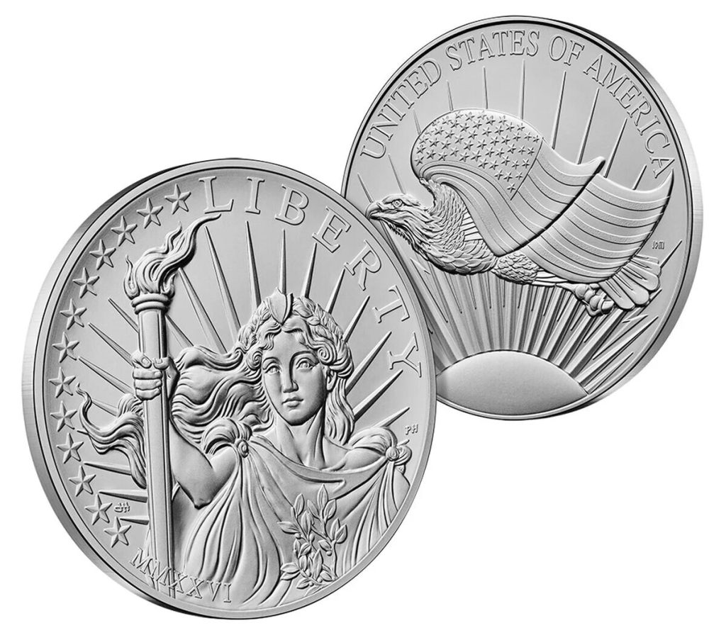 Obverse and reverse of the 2026 one-ounce silver medal in the Saint-Gaudens set